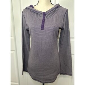 Columbia Striped Purple Henley Hoodie Long Sleeve Pullover Sweatshirt Size‎ Med